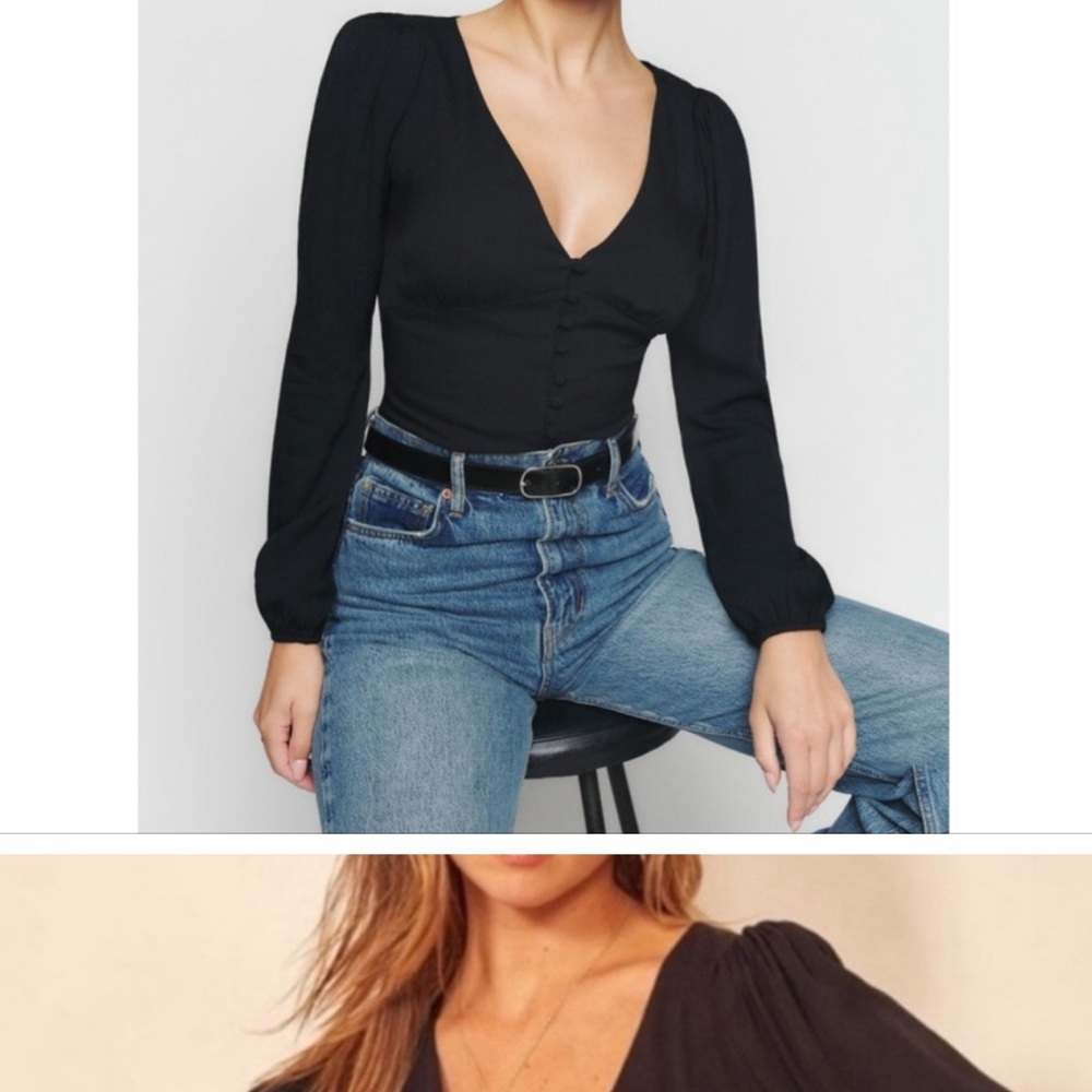 Reformation Black Long Sleeve Button Down